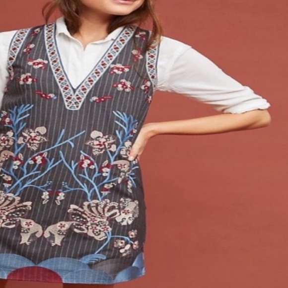 Anthropologie Foxiedox pinstriped embroidery dress - Picture 13 of 14